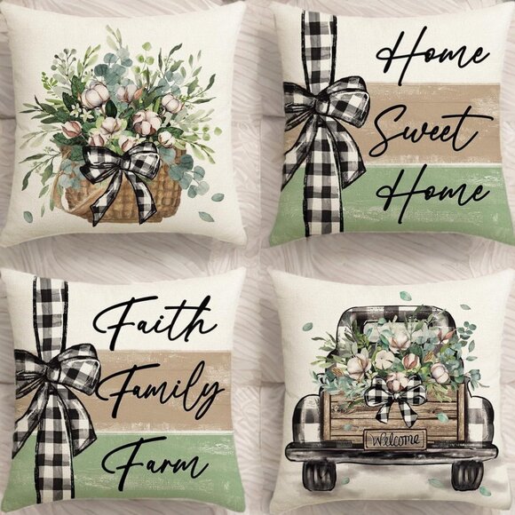 Farmhouse Decorative Throw Pillow Covers Spring Decor Floral Accent Cases 20x20 - Picture 3 of 9